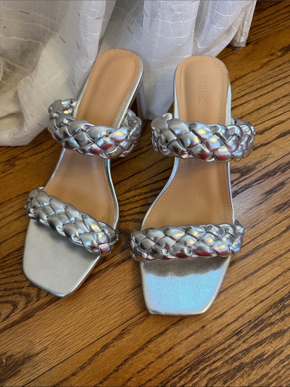 Dune Silver Braided-Strap Slide Sandals - Women's